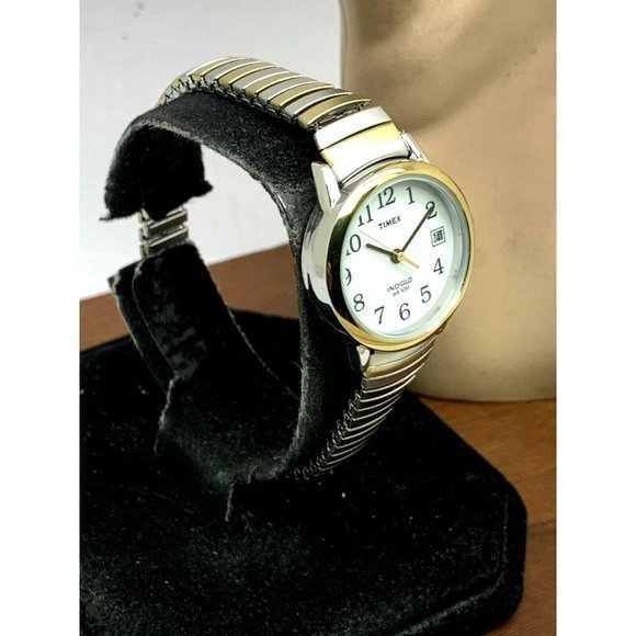 Timex Women\'s Watch TW2U79100 Indiglo Quartz Two Tone White Dial Expansion Band